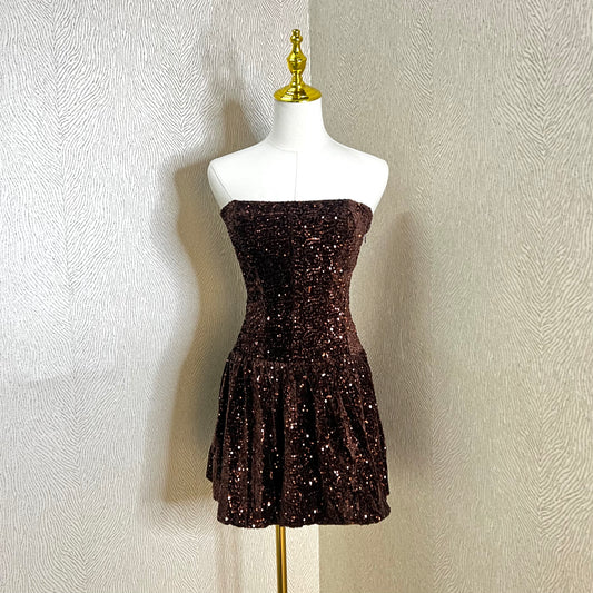 Kaylee Sequin Dress-BROWN